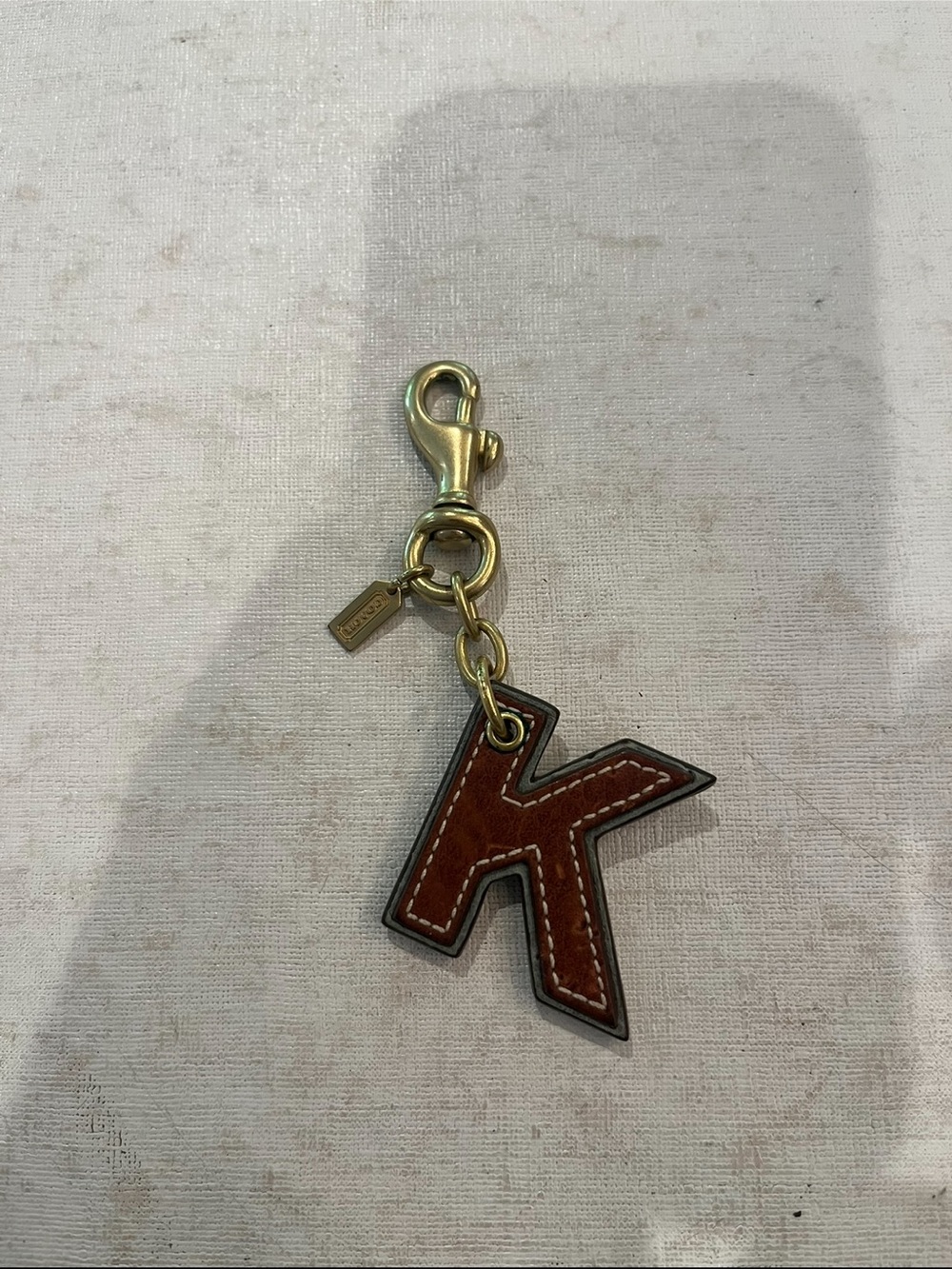 Vintage Coach Brown Leather 'K' Keychain Charm with Gold Hardware. So cute!